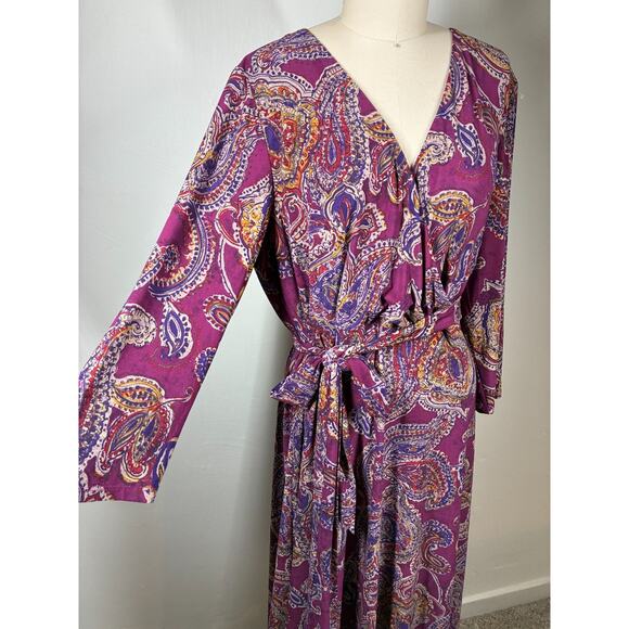 Lauren Ralph Lauren Paisley Surplice Jersey Dress XL Stretchy Faux Wrap Tie Belt - Picture 4 of 12